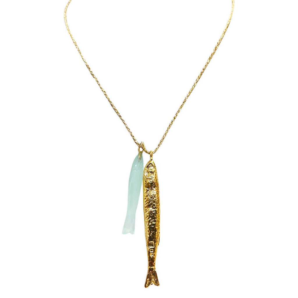Collier poissons plaqué or et pierre calcédoine