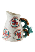 Vase en terre cuite avec anse décorée tissu et perles