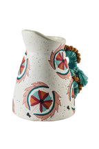 Vase en terre cuite avec anse décorée tissu et perles