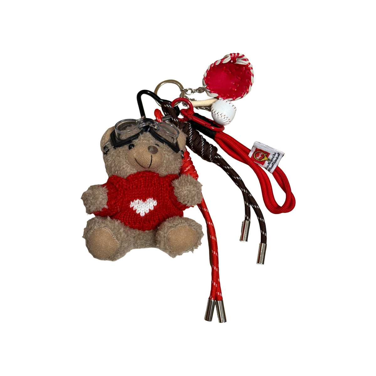 Bijou de sac, porte-clés, l'ours au pull rouge