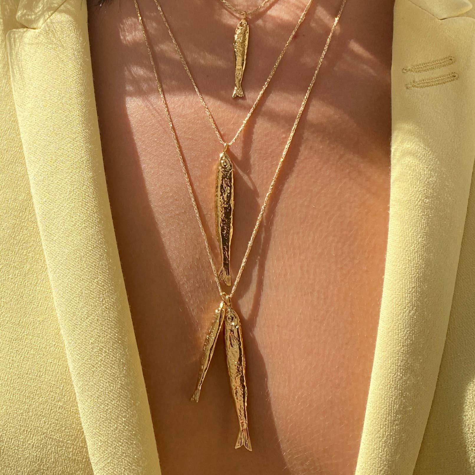 COLLIER ABLETTE DUO , 2 poissons plaqué or