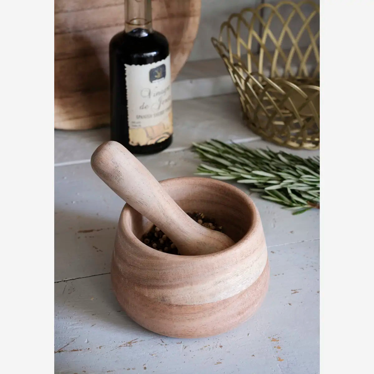 Mortier en bois d’acacia avec pilon – Madam Stoltz