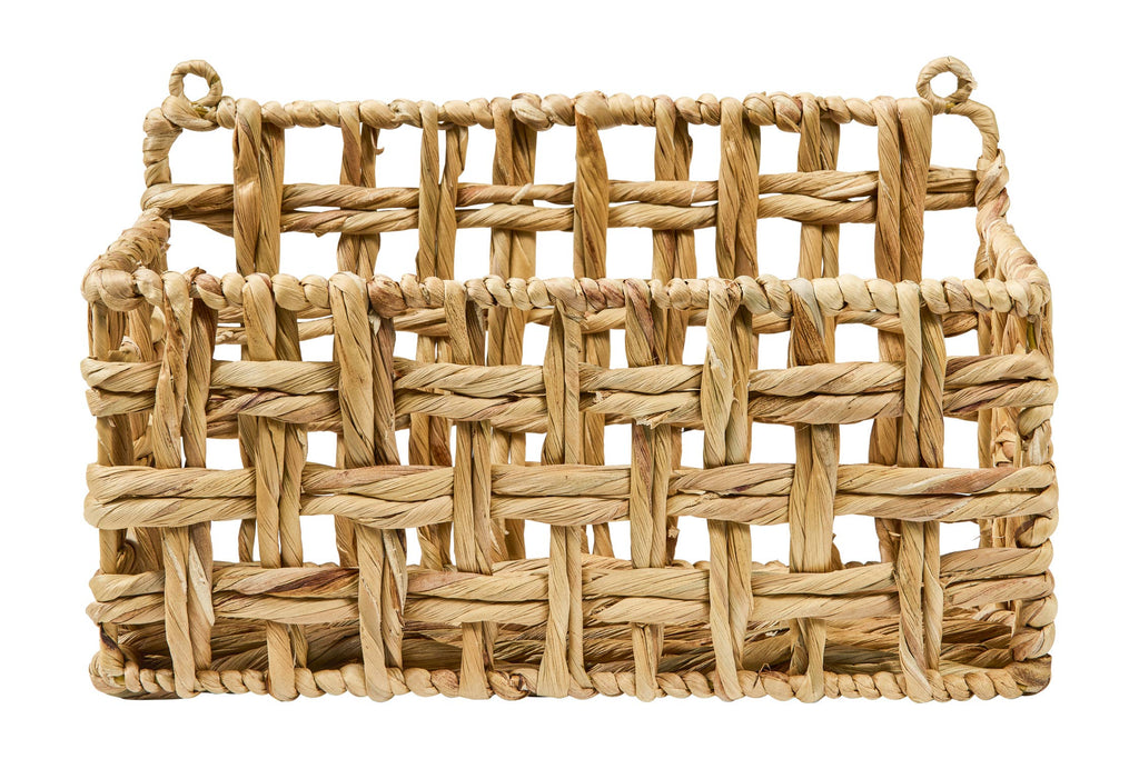 Panier rectangulaire à suspendre en jacynthe d'eau, motif tressé
