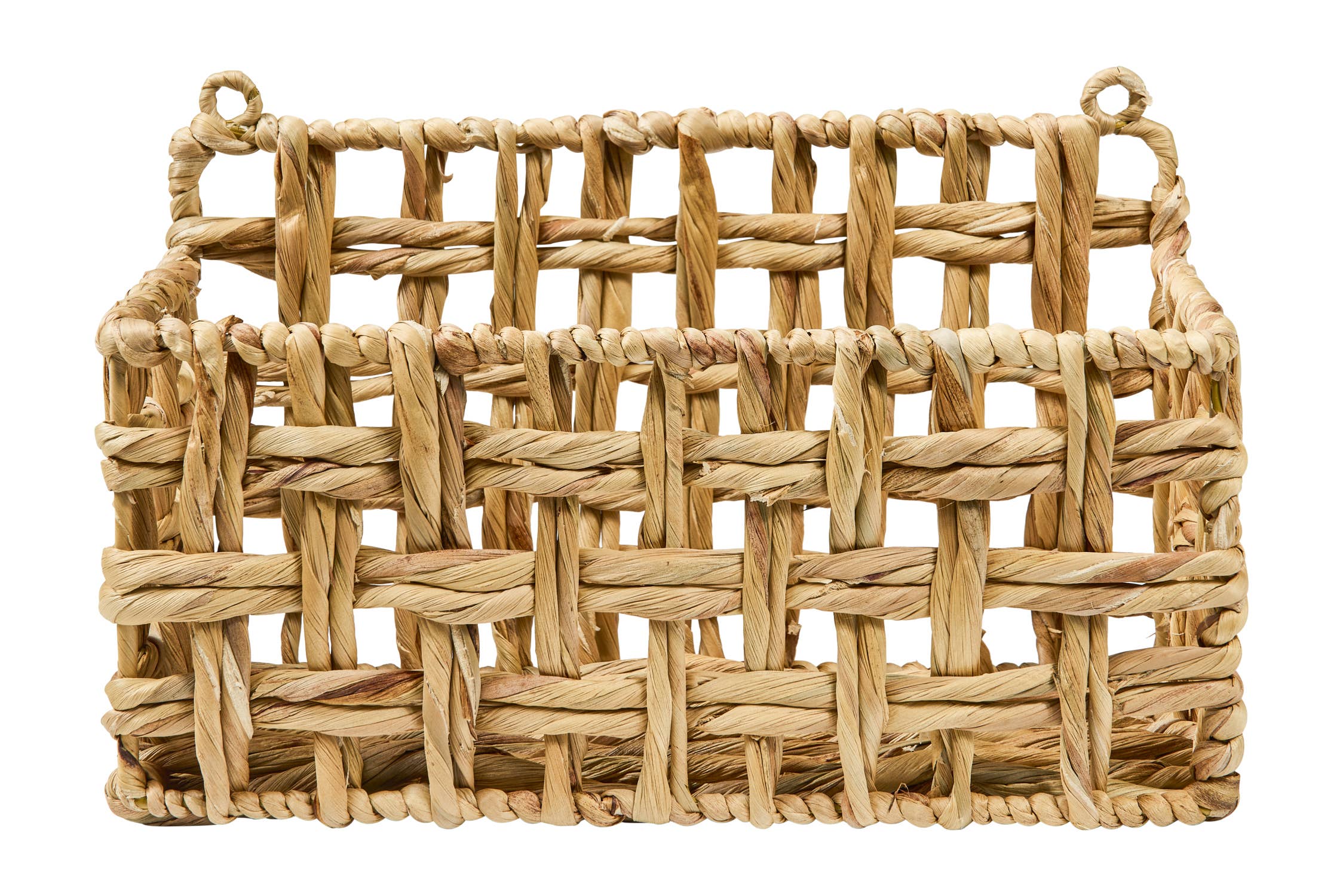 Panier rectangulaire à suspendre en jacynthe d'eau, motif tressé