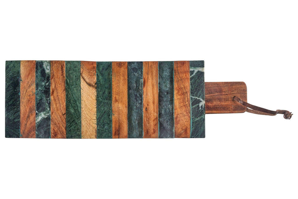 Planche à découper rectangulaire avec poignée, rayures bois et marbre vert