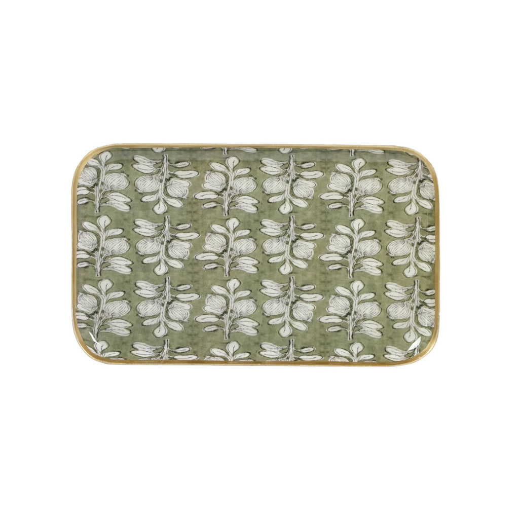 Plateau métal émaillé Alhambra olive 15x25, bord doré