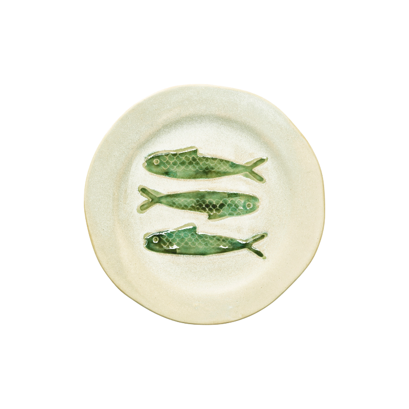Assiette déjeuner  grès motif poissons Madam Stoltz