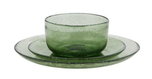 Assiette diner en verre bullé vert Madam Stoltz