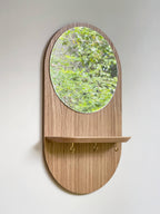 Éclipse Crochets - Miroir avec étagère et crochets en chêne Reine Mère