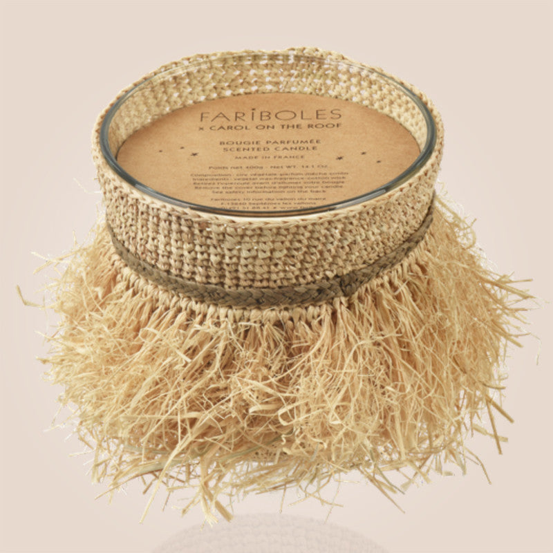 Bougie Frange Happy Coco 400 g – Raphia crocheté main – Fariboles