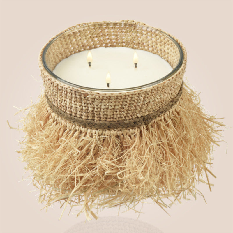 Bougie Frange Happy Coco 400 g – Raphia crocheté main – Fariboles