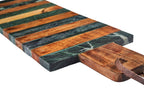 Planche à découper rectangulaire avec poignée, rayures bois et marbre vert
