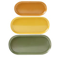 Set de 3 plateaux ovales laiton, terracotta, havane et olive