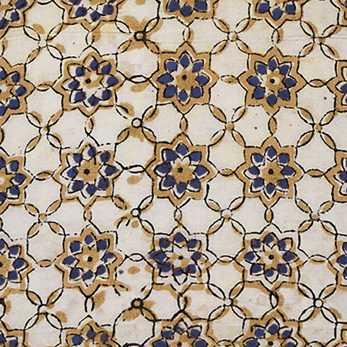 Plateau métal émaillé Zellige bleu 16x16, bordure dorée