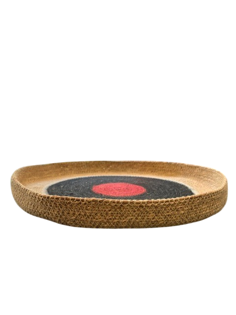 Panier plat en jonc de mer noir et rouge