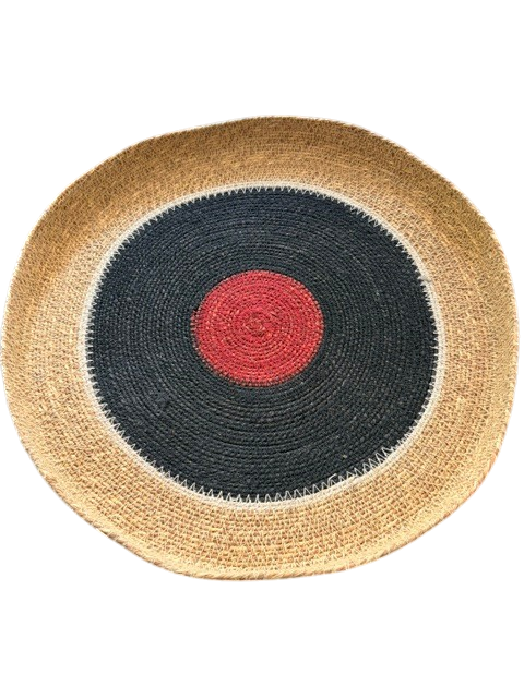 Panier plat en jonc de mer noir et rouge