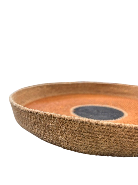 Panier plat en jonc de mer orange
