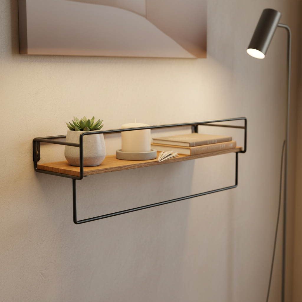 Étagère murale avec porte-serviette en bois et métal