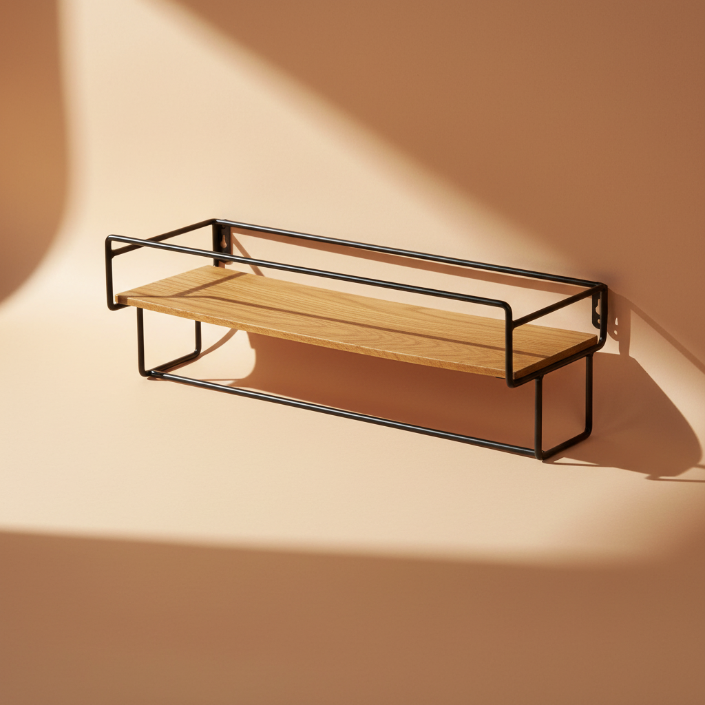 Étagère murale avec porte-serviette en bois et métal